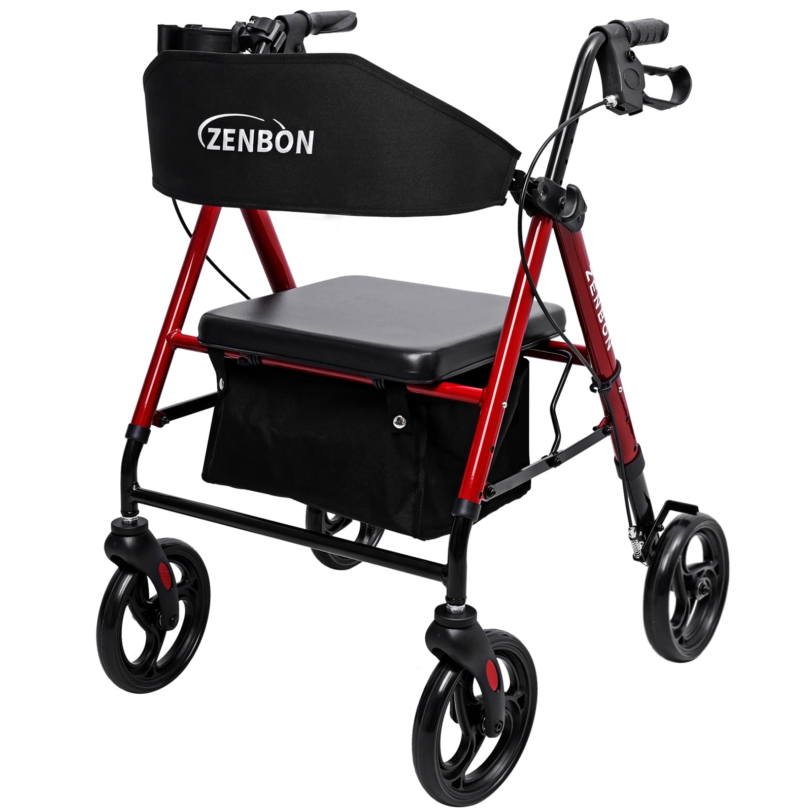 Rollator Faltbar und Leicht Aluminium: Rollatoren für Senioren Rollator Klappbar mit Sitz für die Wohnung mit 20cm Reifen 6-fach Höhenverstellung (Rot)