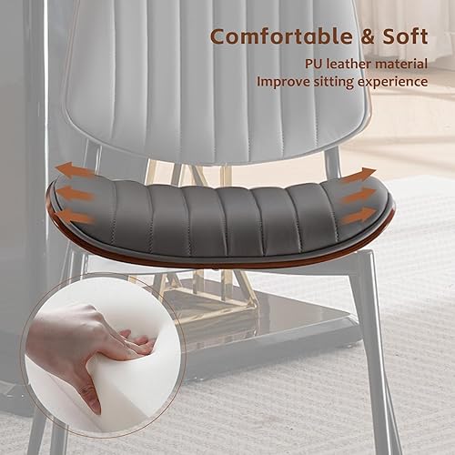 Miniatura 7 de Juego de 2 sillas de comedor modernas con respaldo de nogal y patas de metal, silla tapizada de cuero para sala de estar, color gris