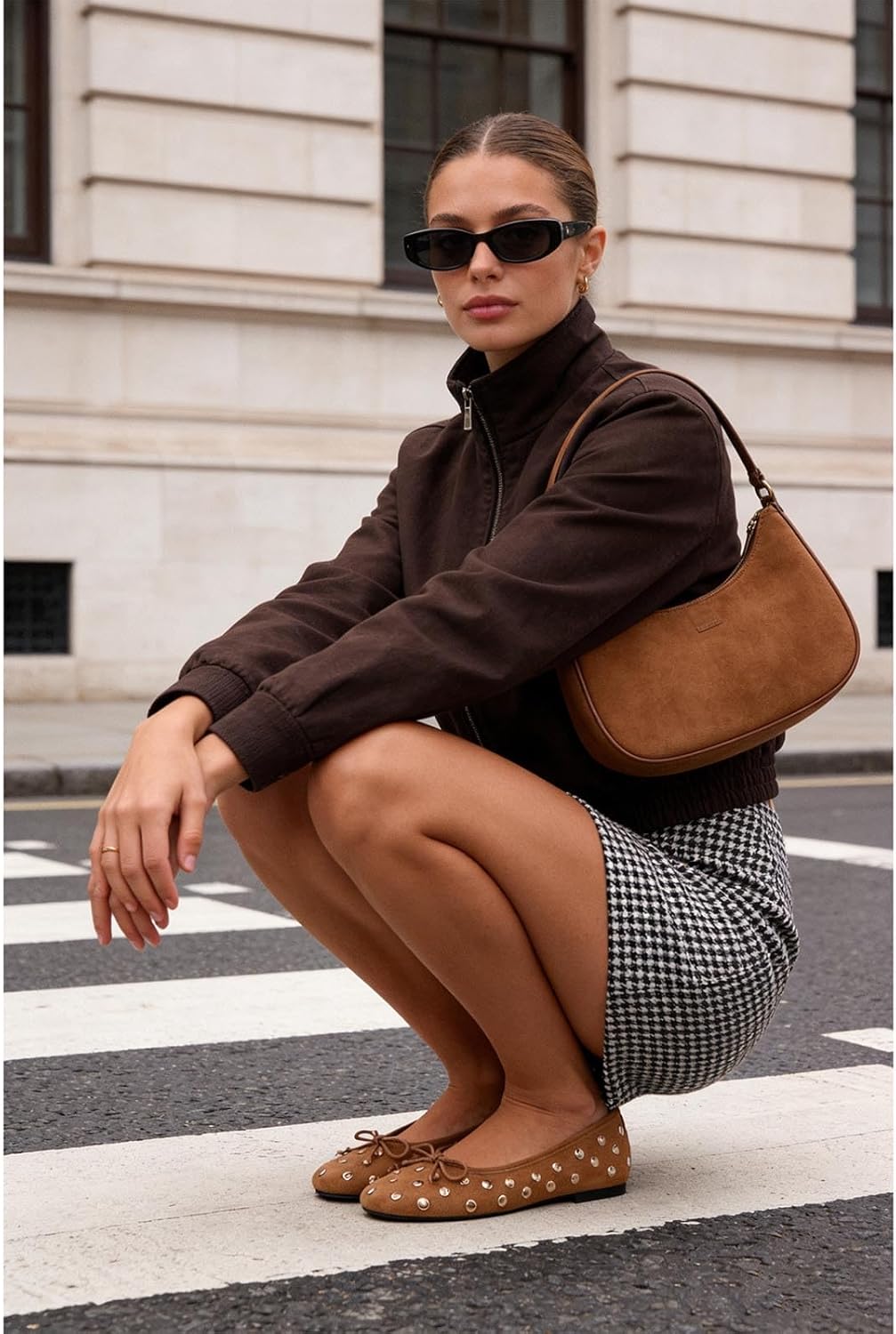 SOVANYOU Women's Studded Mary Jane Ballet Flats Closed Round Toe Flat with Bow Slip on Ballerina Flats Comfortable Walking Ballet Shoes Work Shoes