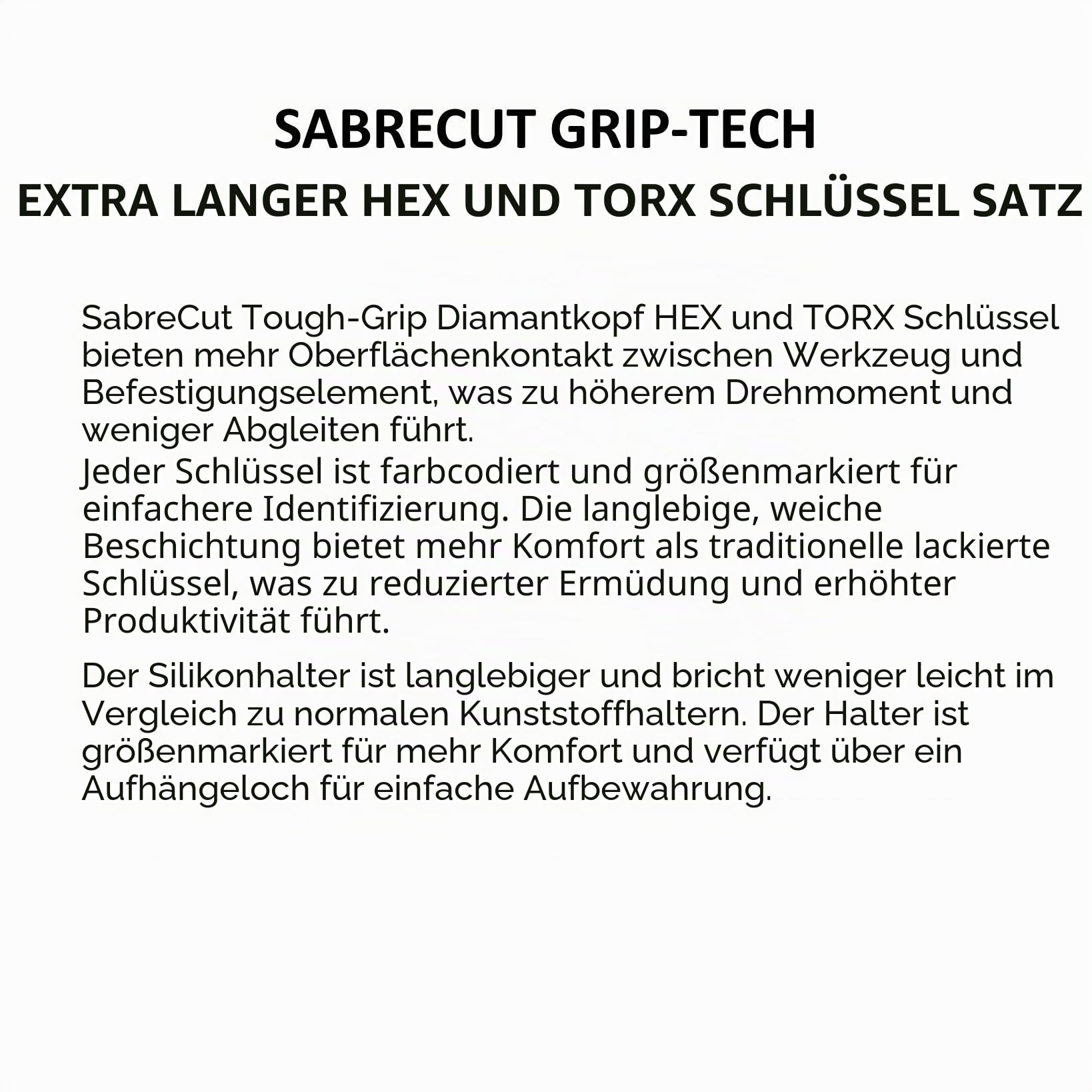 SabreCut 9-teiliger SCTX009S Soft Grip Extra langer Torx-Schlüsselsatz mit Farbcodierung â€“ GröÃŸen T10â€“T50