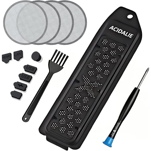 PS5 Dust Protection and Cooling Kit, Premium Mesh Filter System with Port Plugs, High-Density Breathable Design for PlayStation 5 Pro and Slim Models（Black）