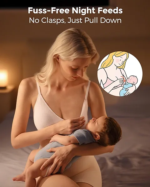 Momcozy Nursing Bras for Breastfeeding and Sleep, Seamless Soft & Stretchy Maternity Bra, V Neck Wireless Pregnancy Bralette