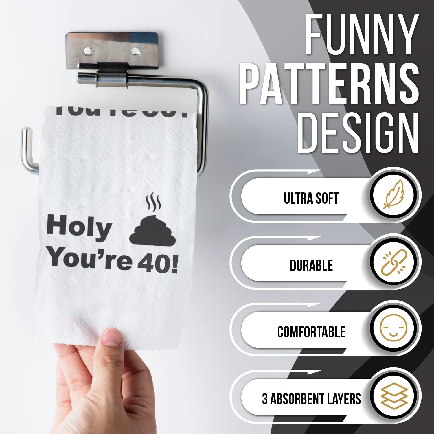 40th Birthday Decorations Toilet Paper for Men & Women - Funny Design Novelty Great Hilarious Gag Gift - Eco-Friendly, Ultra Soft & Comfortable - Perfect for Birthday Christmas & Party Supplies image 3