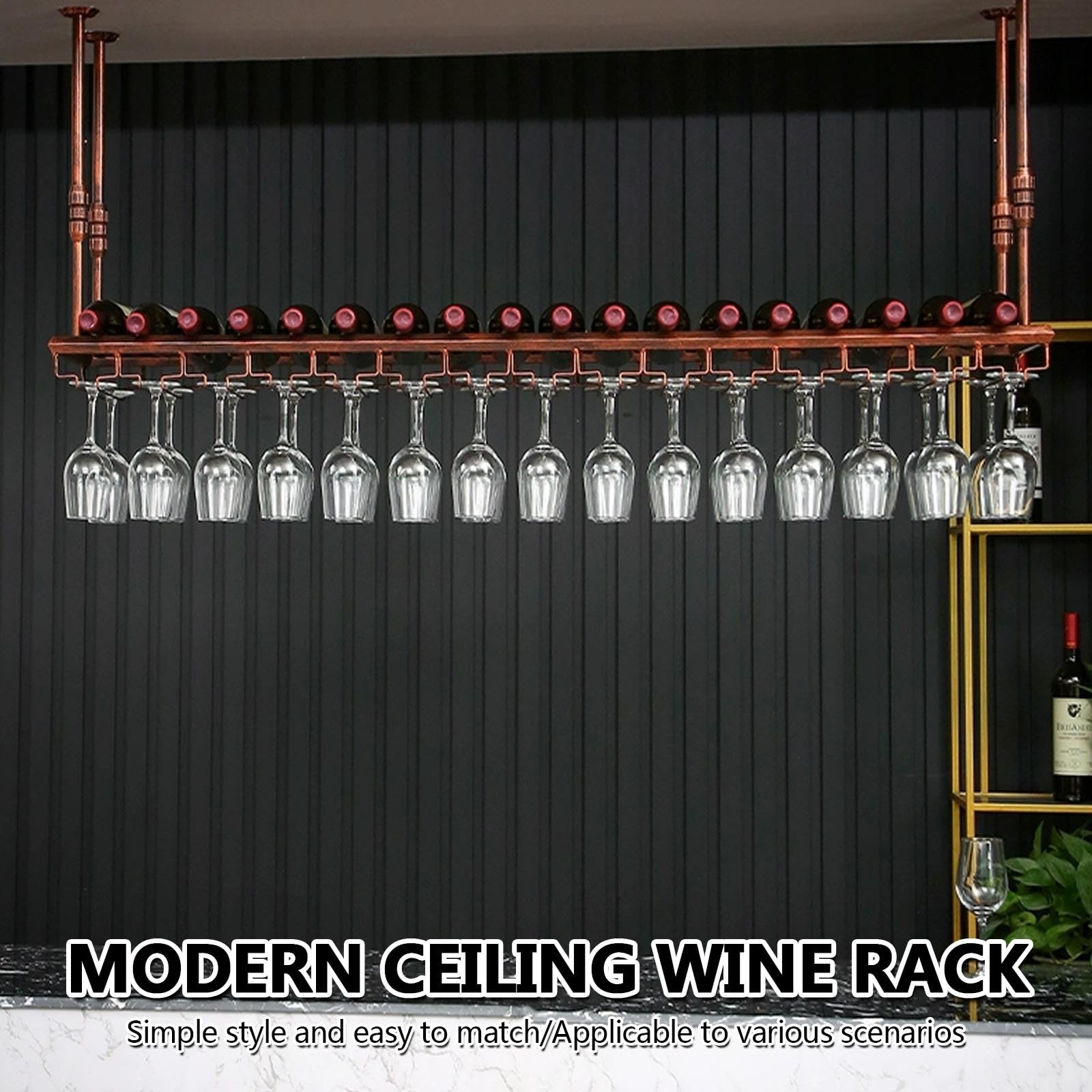 Stojak wiszący na butelki wina, metalowy stojak na sufit, wiszące kubeczki do wina, nowoczesny stojak na wino do baru, ścienny uchwyt na butelki i szklanki do wina, Espositore Deco