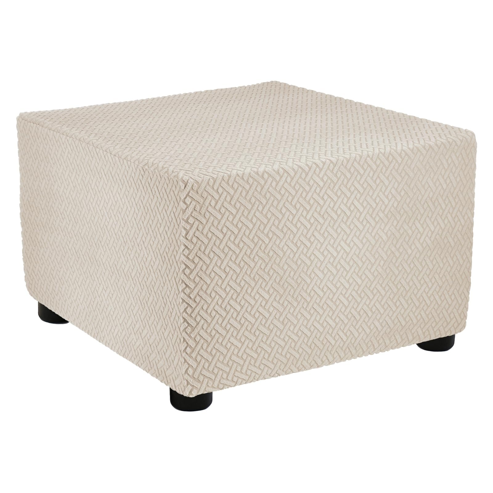 sourcing map Stretch Ottoman Cover Twill Square Ottoman Slipcover with Elastic for Foot Stool Living Room Bedroom Fit Length 57-70cm / 23"-27", Medium, Beige