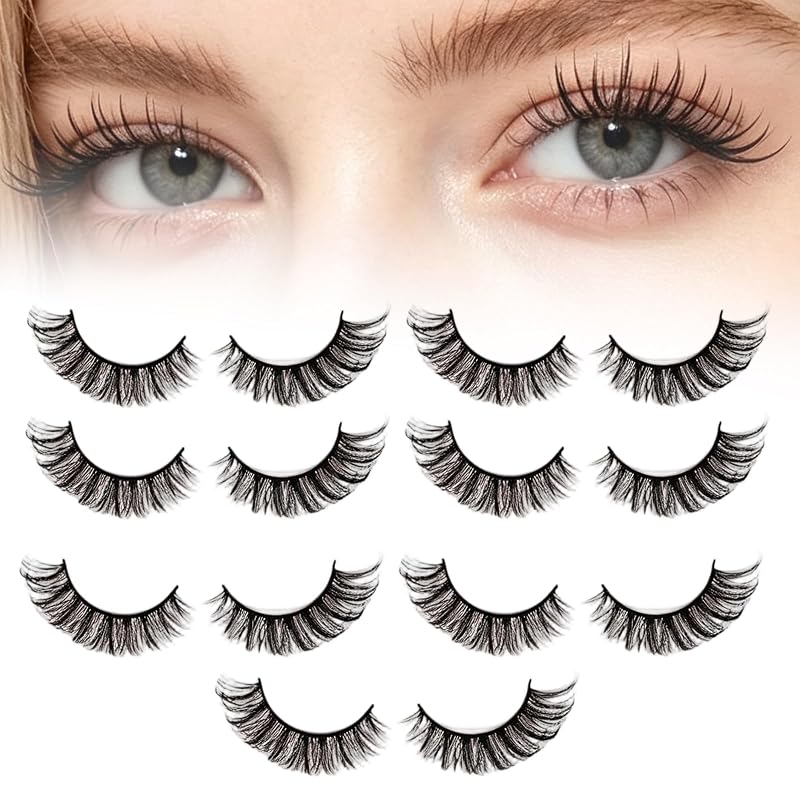 Cílios postiços em tira estilo Cat Eye e Fox Eye YIHAOSSING, 7 pares, faixa rígida flexível, 3D, 14 mm