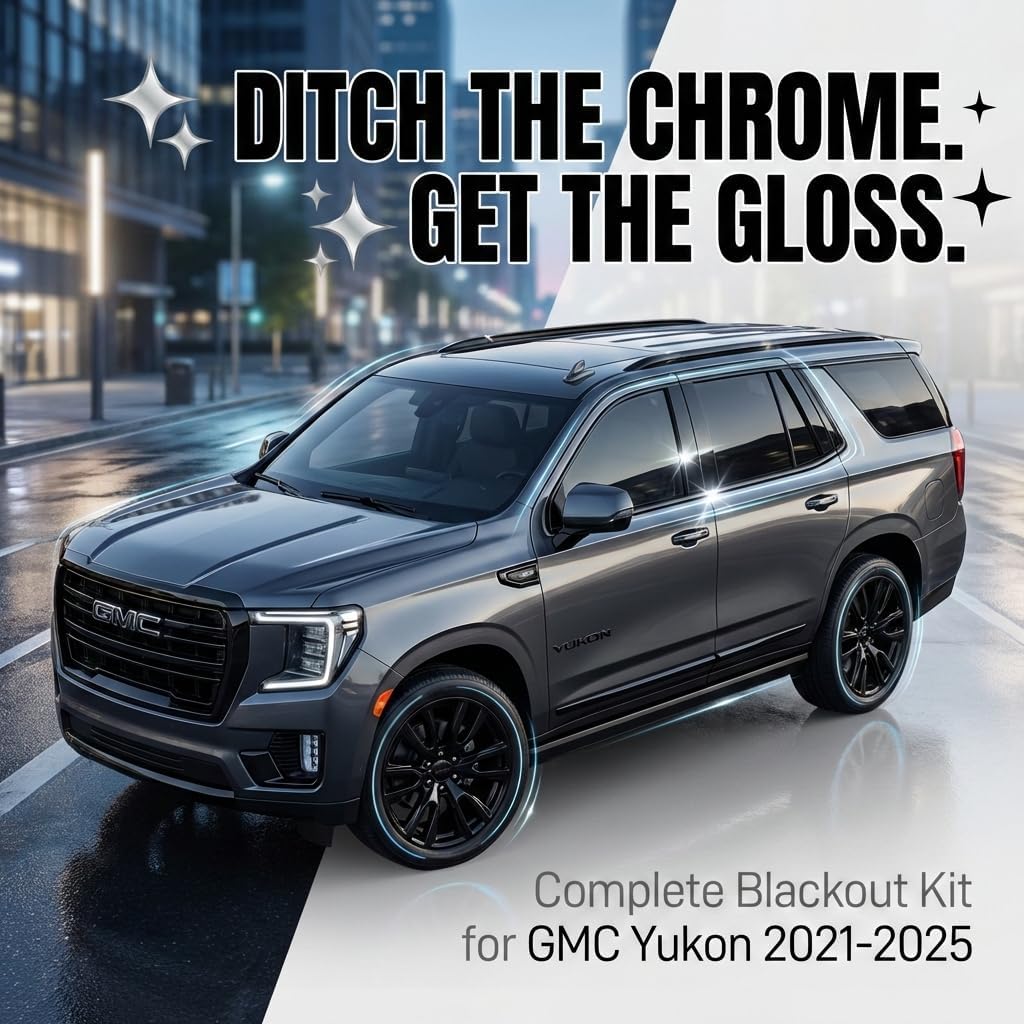 Fit for 2021-2025 GMC Yukon Side Window Chrome Delete Trim Overlay Kit with Gloss Black Blackout Film
