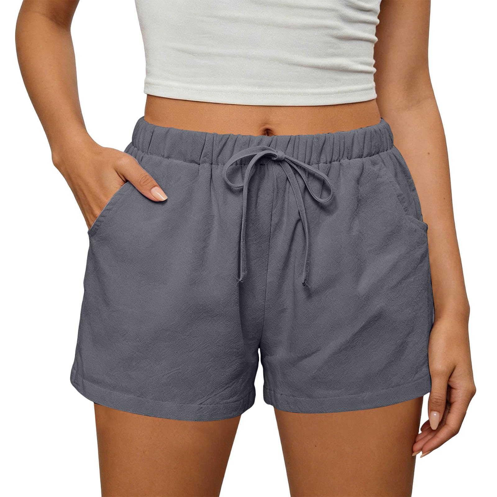 Beach Shorts for Women Vacation High Waisted Shorts Drawstring Short Pants Summer Comfy Travel Pants with Pockets — view 9