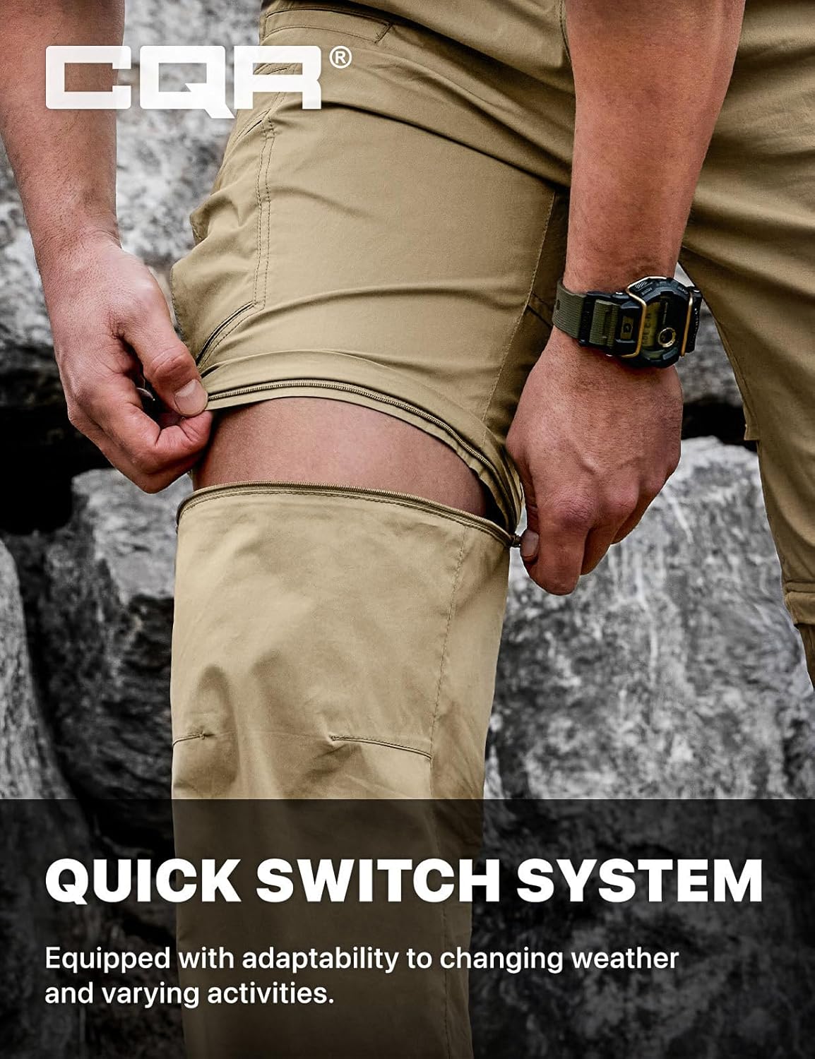 CQR Men's Convertible Cargo Tactical Pants, Water Resistant Outdoor Hiking Pants, Zip Off Lightweight Stretch Work Pants - Image 9