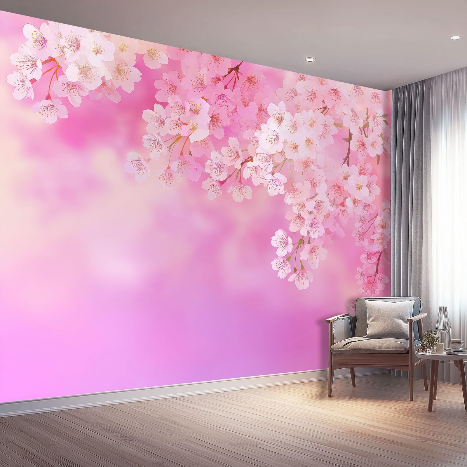 Tapety 300 x 210 cm Fototapety Świeże skupiska kwiatów, płaczące gałęzie fotomuralna włóknina, do salonu sypialni nowoczesne tapety ścienne gigantyczne tło czerwone