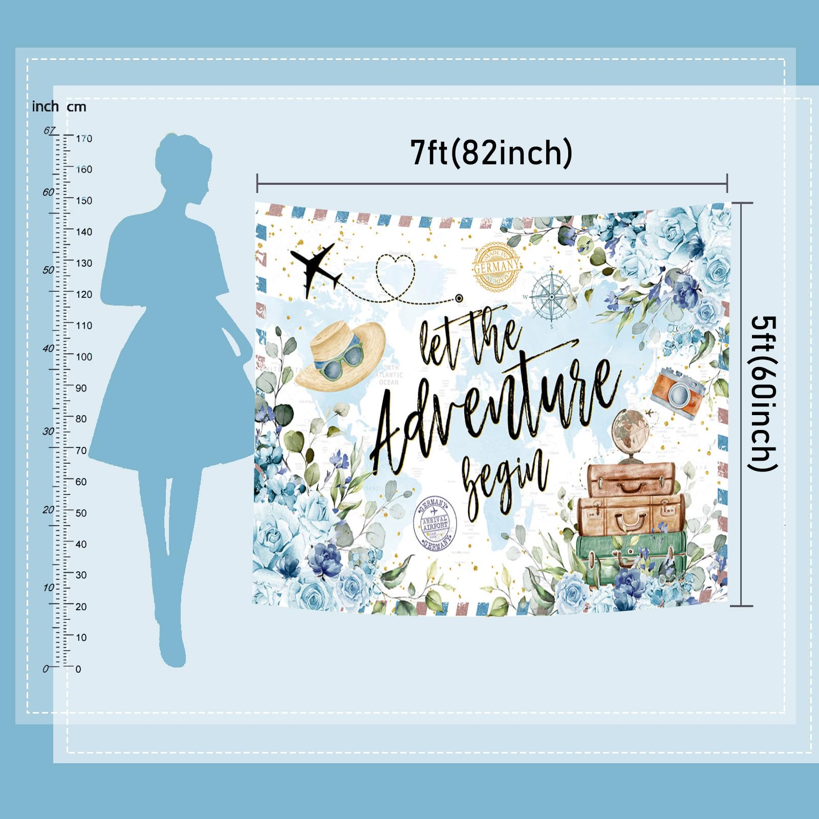Fotohintergrund Adventure Awaits – Weltkarte Design, 2,1 X 1,5 M, Vinyl Für Babyparty & Events