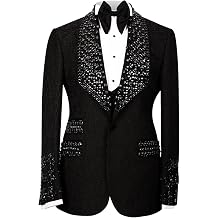 Mens Formal Jacquard Tuxedo with Luxury Handmade Rhinestone Slim Fit Dinner Blazer for Prom Party Wedding