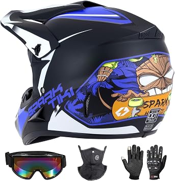 Youth Motocross Helmet Dirt Bike Helmet,ATV Motorcycle Helmet,Outdoor Dirt Bike Helmets,DOT Approved,Off-Road Helmets with Gloves Goggles Face Shield 4-Piece Set