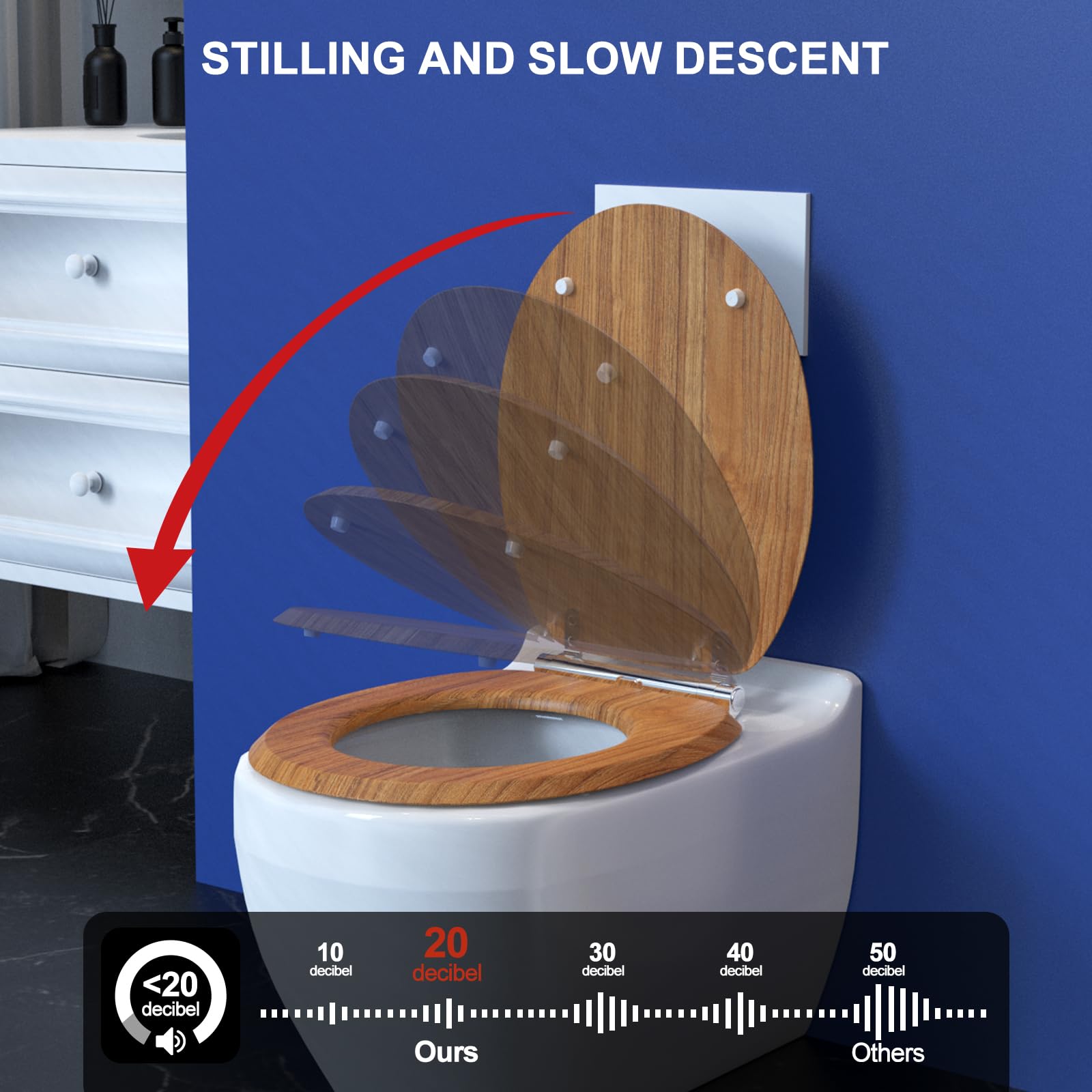 Abattant WC avec frein de chute,Cuvette WC très résistant à fermeture douce,Abattant WC Forme O,Lunette de Toilette Universelle (Effect Bois)