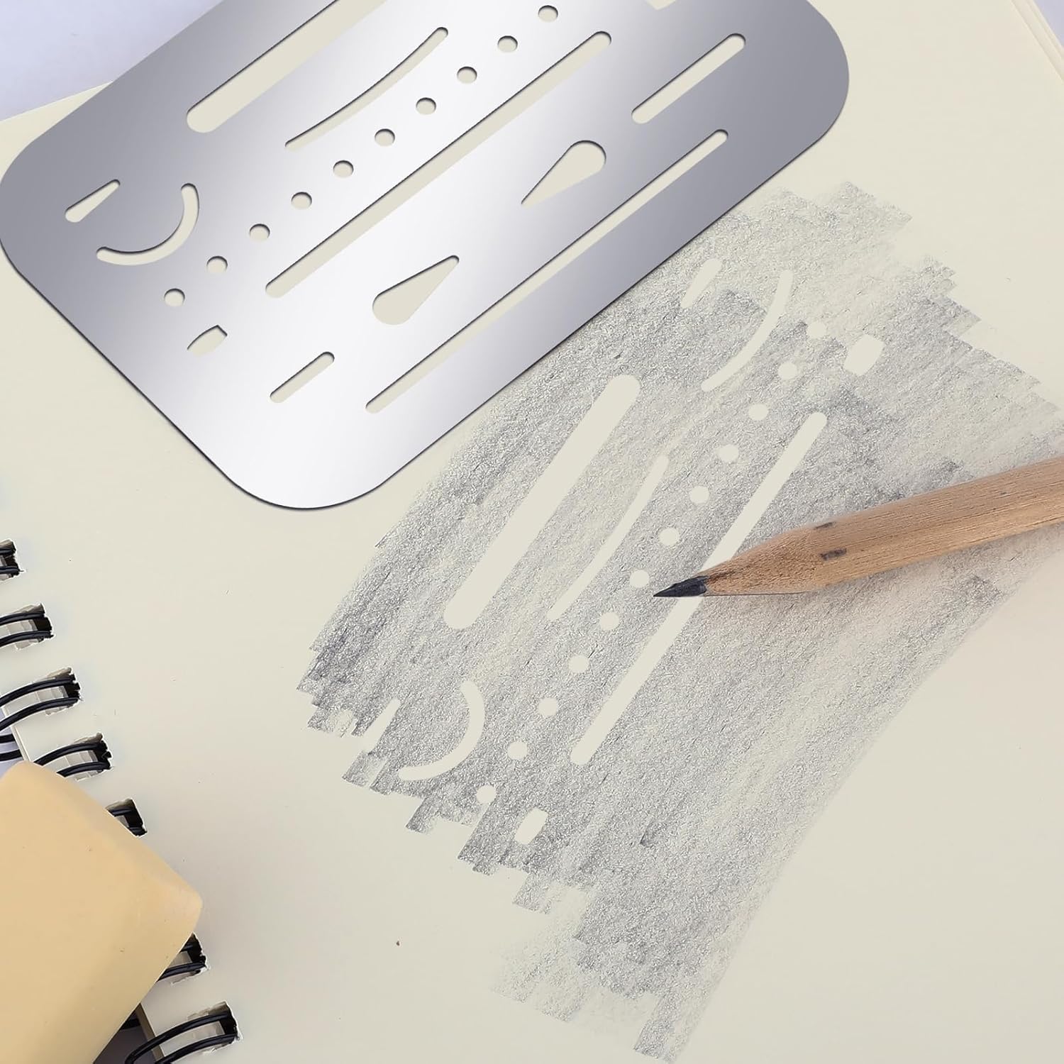 4 pezzi 27 e 26 schemi di gomma in acciaio inox per cancellare modelli durevoli strumenti da disegno versatili per cancellare strumenti di disegno ingegneristico (argento)