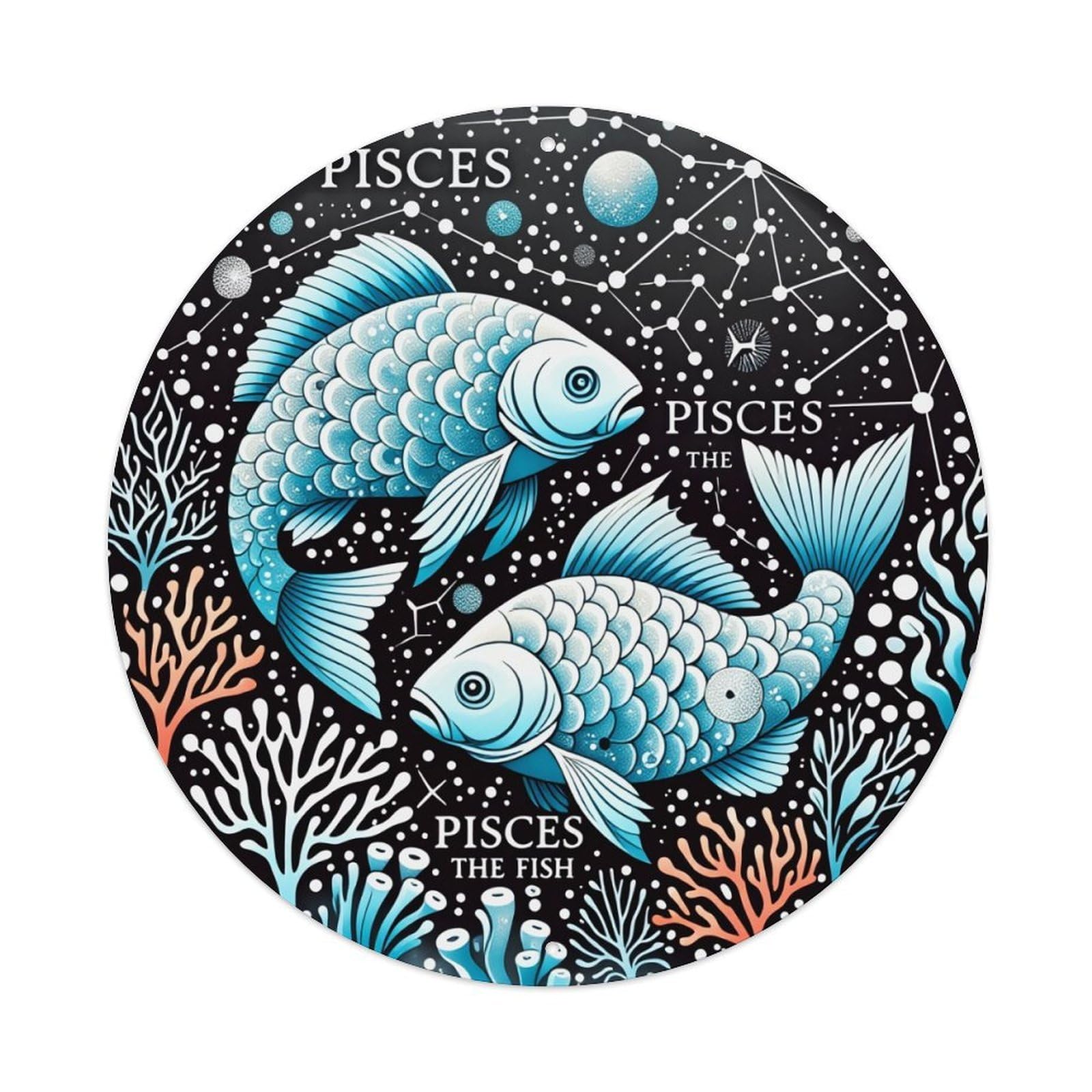 Pisces Fish Constellation Coral Pattern Round Tin Sign Retro Metal Sign for Cafe Bar Pub Home Game Room Gym Club Wall Decoration Vintage Metal Poster 8x8 Inch