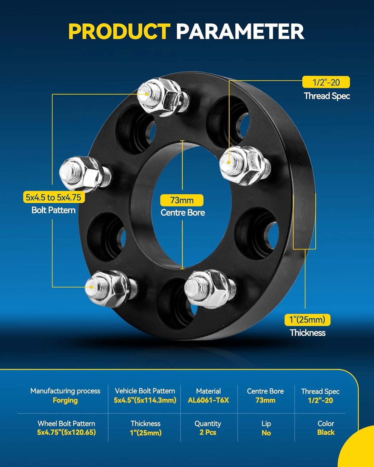 PHILTOP 5x4.5 to 5x4.75 Wheel Adapters,1" Lug Wheel Adapters Change Bolts Pattern fit for for Edge, Explorer, Ranger, Explorer Sport Trac,Thread Pitch 1/2" x20 Hub Bore 73mm - 2Pcs