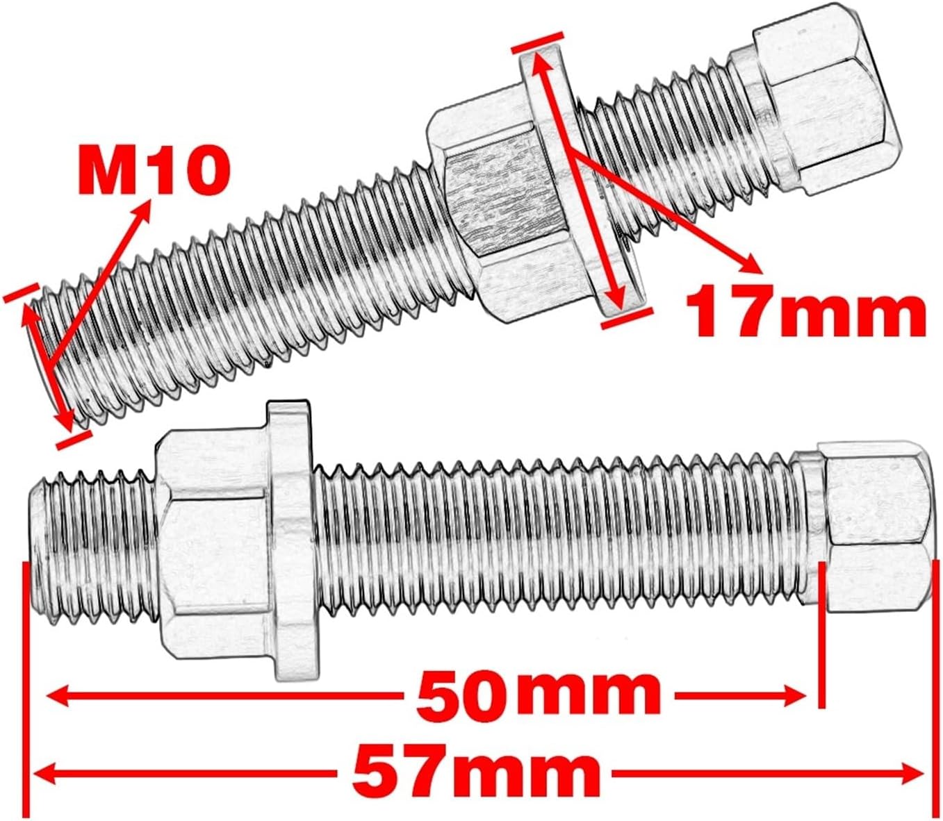 M10x50 Chain Adjuster Bolt For KTM XC XC-F XC-W SX SX-F EXC EXC-F FOR ENDURO SXS SMC R FOR Husqvarna GAS GAS distintivo(Red)