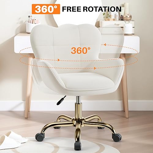 Miniatura 4 de Silla de tocador con ruedas, bonitas sillas de escritorio de altura ajustable para dormitorio, silla de maquillaje moderna con respaldo (blanco)