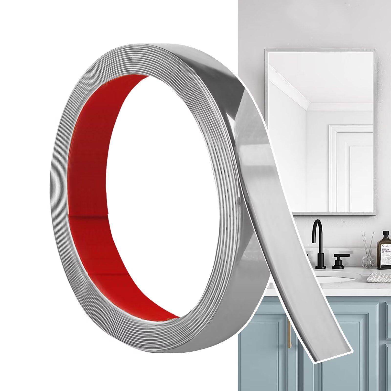 Hengrongshen Self Adhesive Moulding Trim Matte Silver (6M x 2.5cm) Flexible PVC Peel and Stick Wall Trim Decorative Edge Strip for Wall, Tile, Mirror, Window, Cabinet, Bathroom, DIY Trim — image 1