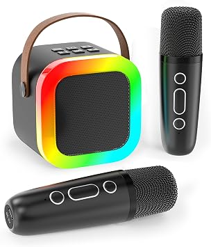 Mini Karaoke Machine for Kids Adults, Portable Bluetooth Speaker with 2 Wireless Microphones,Toys Birthday Gifts for Girls Ages 4, 5, 6, 7, 8,9,10,11,12+ Family Home Party Black