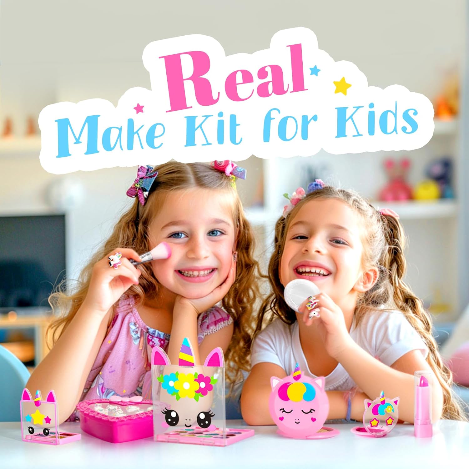 ULOVEME Kids Real Makeup Kit for Little Girls - Real, Non Toxic, Washable Make Up Toy - Umicorn Toys Gift for 3 4 5 6 7 8 9 10 12 Years Old Girls Birthday (Fluffy Plush Unicorn Handbag)