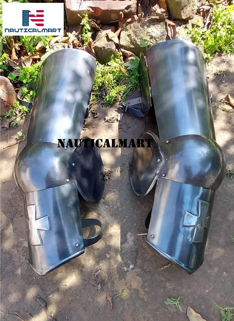 Nautical-Mart Halloween Warrior Medieval Crusader Leg Guard Armor Steel Graves Medieval Costume (Black)