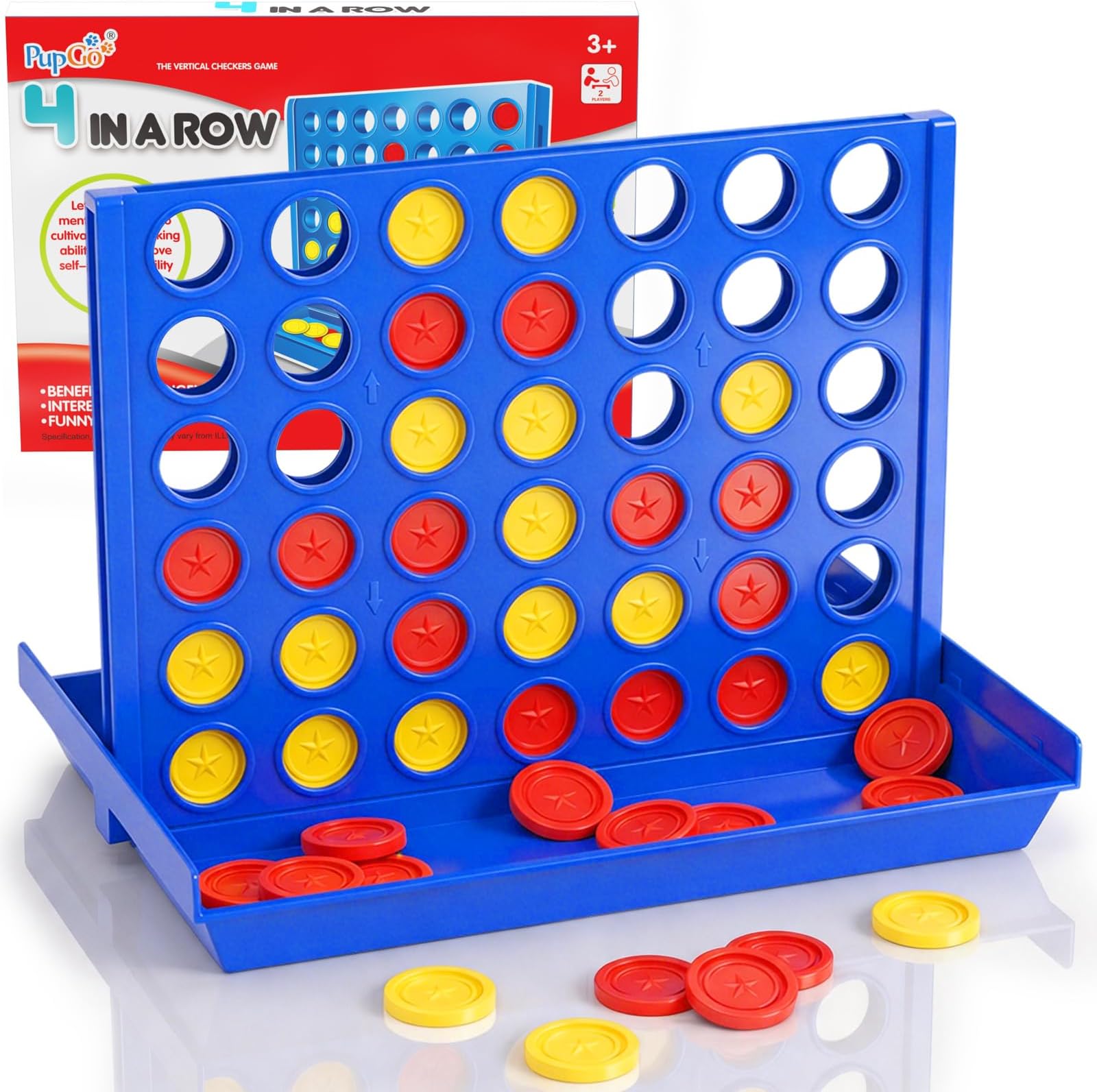Pup Go Standard Size 4 in a Row Classic Board Game for Kids Ages 3-7, Educational Family Toy for Boys Girls Adults, 2 Player Strategy Game with 6 Spare Discs, Foldable Design (Standard Size)