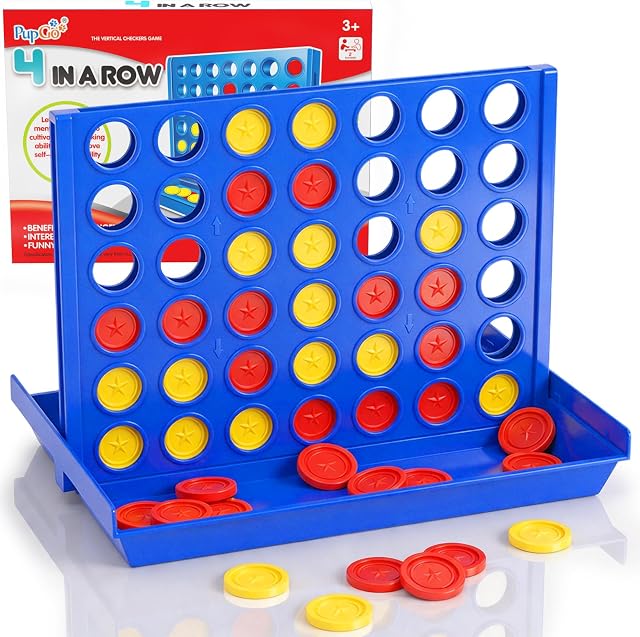Pup Go 4 en ligne, jeu de société pour enfants de 3 à 12 ans, jeux en famille, jeux d'extérieur pour adultes et famille, jeu de voyage pour 2 joueurs, jeu de fête, rangement tout-en-un avec 6 disques de rechange (taille standard)