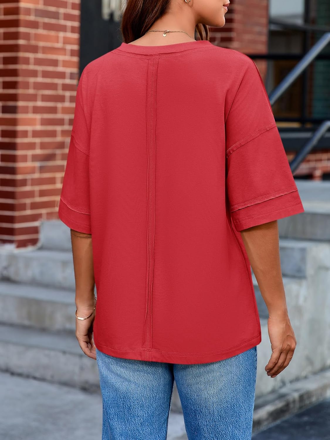 Tankaneo Womens V Neck Oversized Tshirts Summer Casual Short Sleeve Shirts Baggy Loose Fit Tees Tunic Tops - Image 5