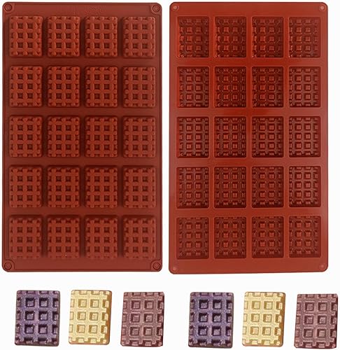 HYCSC Molde de silicona para gofres, 20 cavidades, mini molde cuadrado de silicona, bandeja antiadherente para hacer galletas de gofres, chocolate,