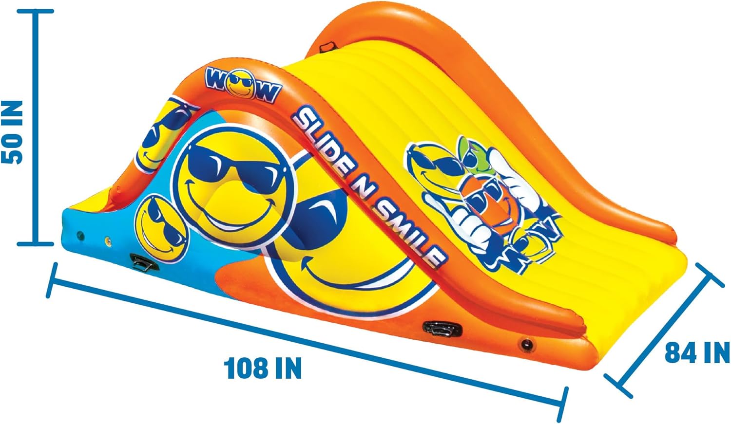 WOW Sports Giant Inflatable Floating Water Slide - 2 Lanes - 9 ft - Hi-Vis Graphics - Kids & Adults