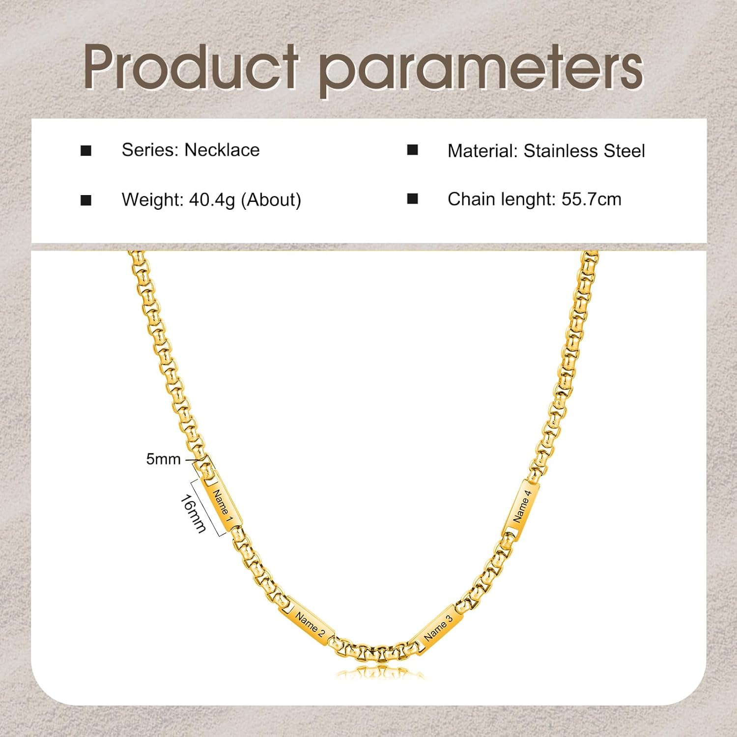 Personalized Necklace Chain for Men Stainless Steel Mens Jewelry Sliver Gold Black Chain Engraved 2-5 Names Neck Chains for Men Christmas Fathers Birthday Gifts for Dad