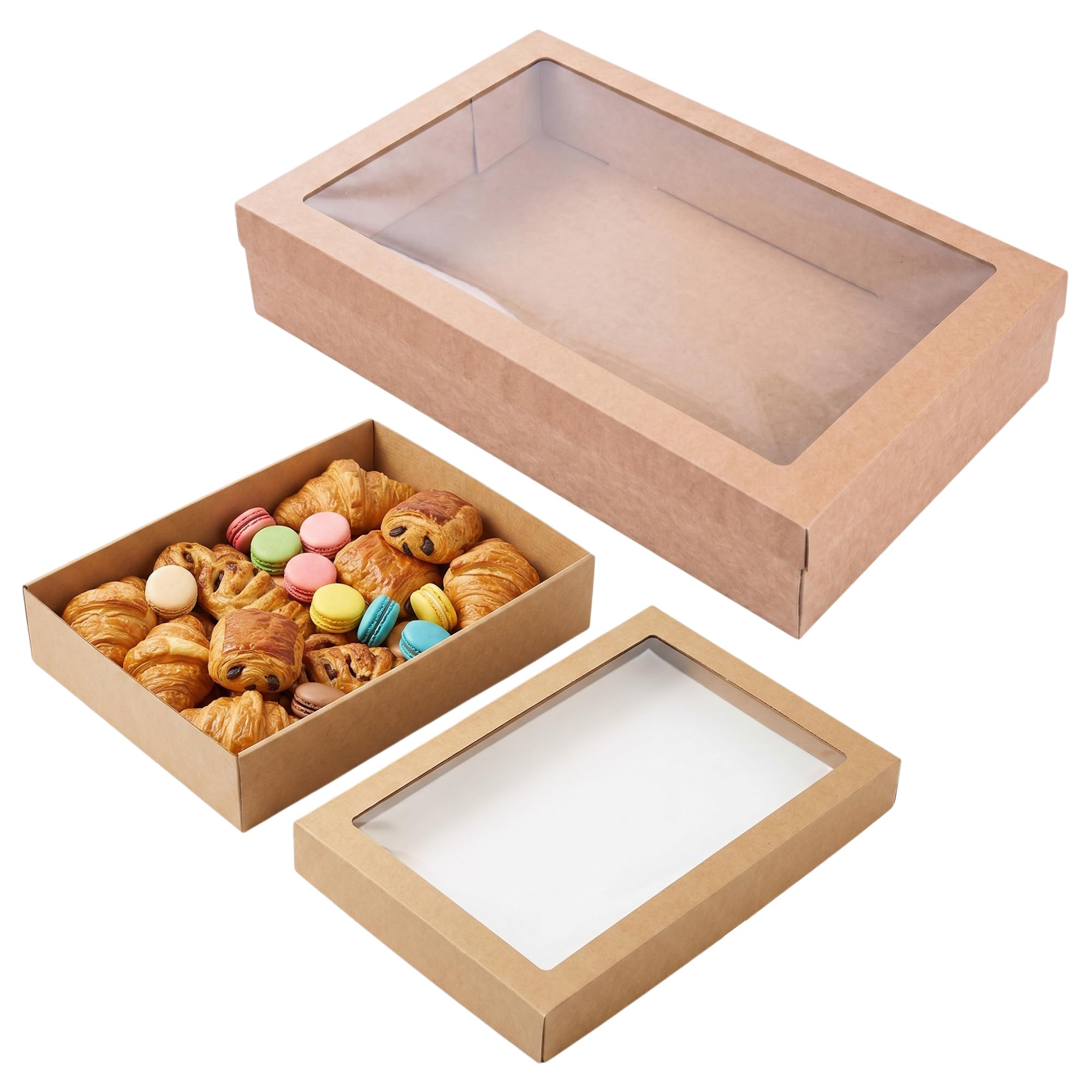 Chef Royale Brown 1-Pack Bakery Boxes With Window Lids, Medium Cookie Boxes, Cardboard Treat Packaging For Pastries, Donuts, Macarons, Cakes, And Chocolate Covered Strawberries