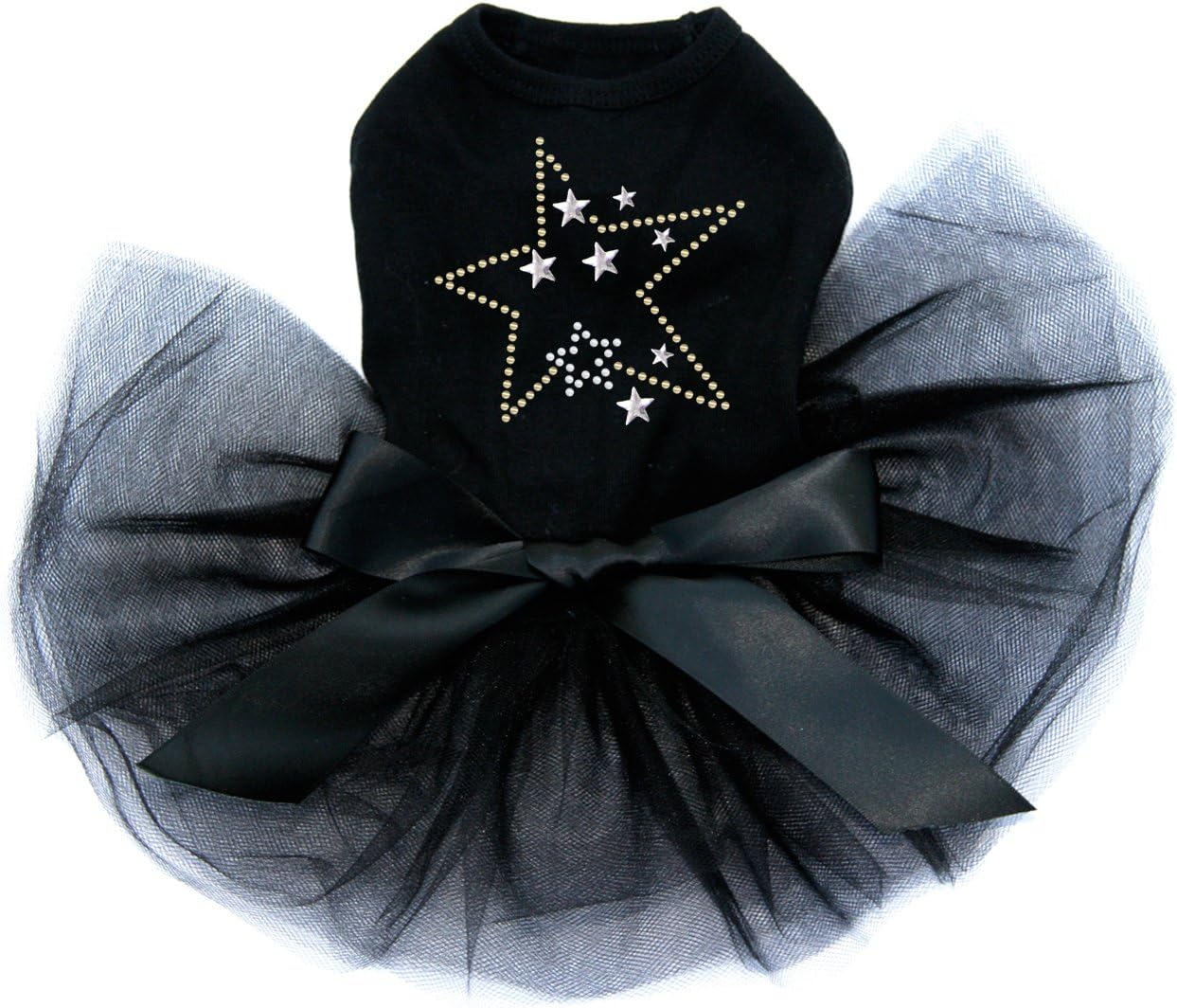 Gold & Silver Stars - Bling Rhinestone Patriotic Dog Tutu Dress, XS Black