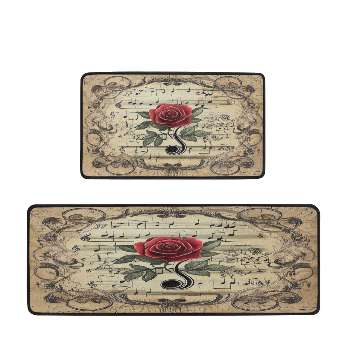 Juego de 2 alfombrillas de cocina Mexpekil con diseño de rosa vintage y notas musicales