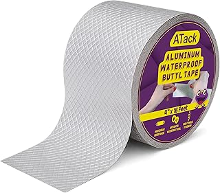 ATack Aluminum Butyl Tape Waterproof Sealing Tape 4 Inch x 16 Feet Roof Sealant for Roof and Gutter Patch, RV Repair, Metal Flashing, HVAC, Window, Pipe Sealing, Super Waterproof Thick Butyl Rubber