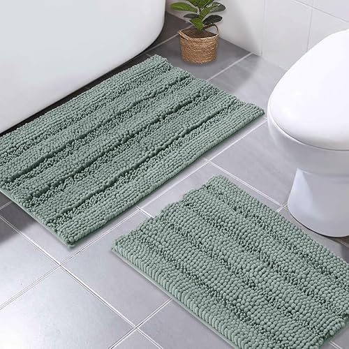 Vista 120 de NICETOWN Tapetes de baño antideslizantes (verde cáscara, 20 x 32 + 17 x 24 pulgadas)