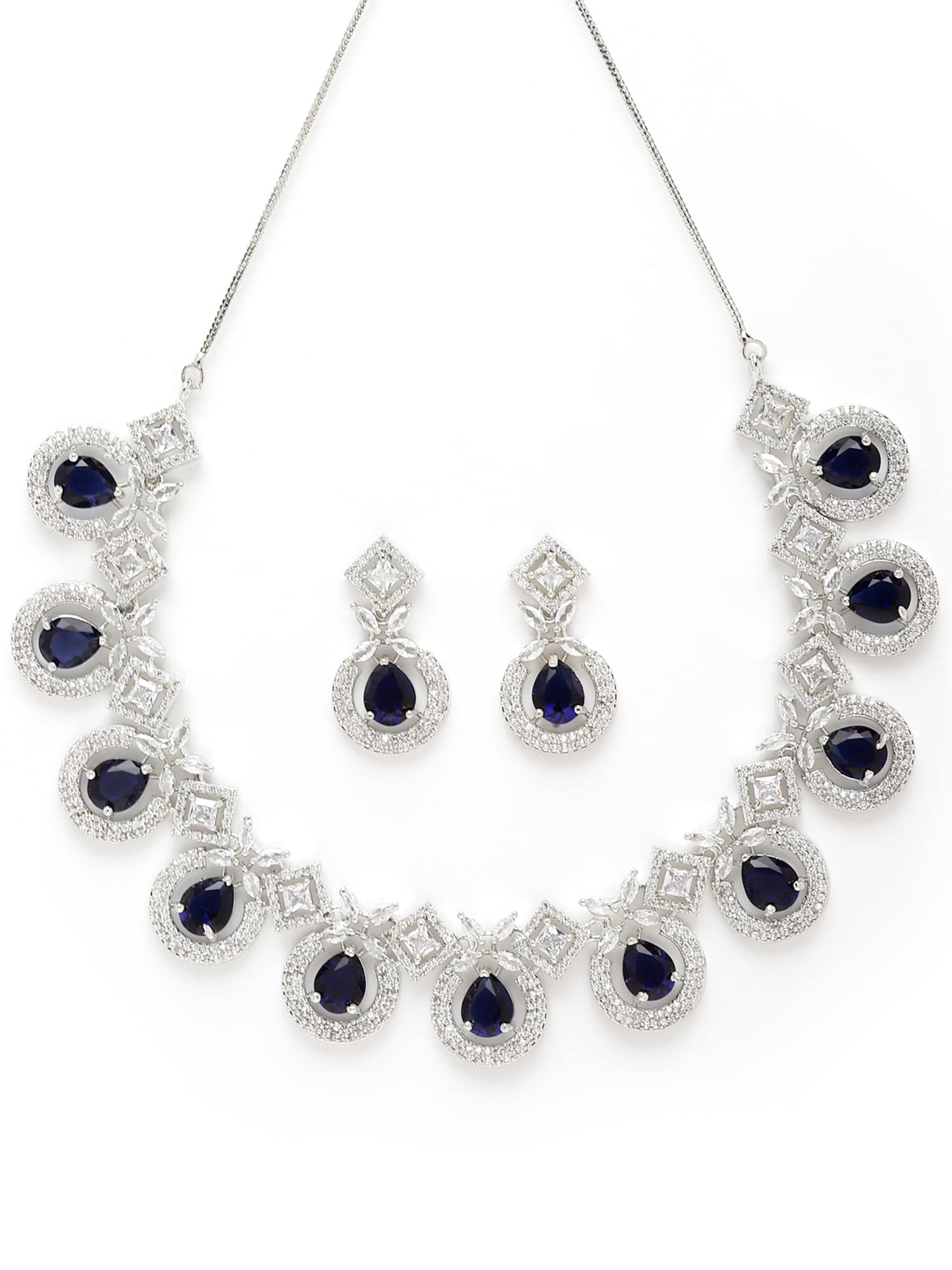 Karatcart Silver Tone Blue American Diamond Studded Necklace Set for Women (B0B3T6GRHL) Amazon Price History, Amazon Price Tracker