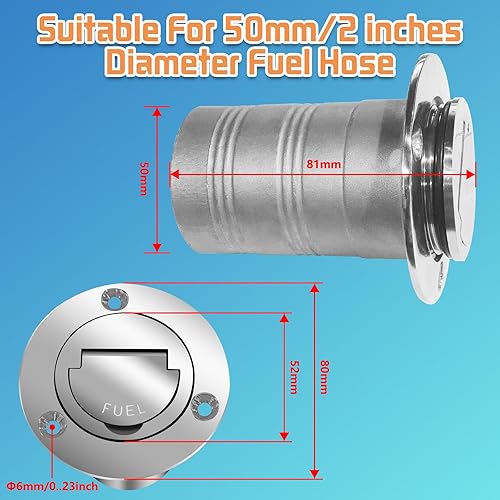 Miniatura 2 de Llenadorelleno de cubierta de combustible para lancha de 2 pulgadas (1.969 in) con tapa sin llave, relleno de cubierta de acero inoxidable de 2