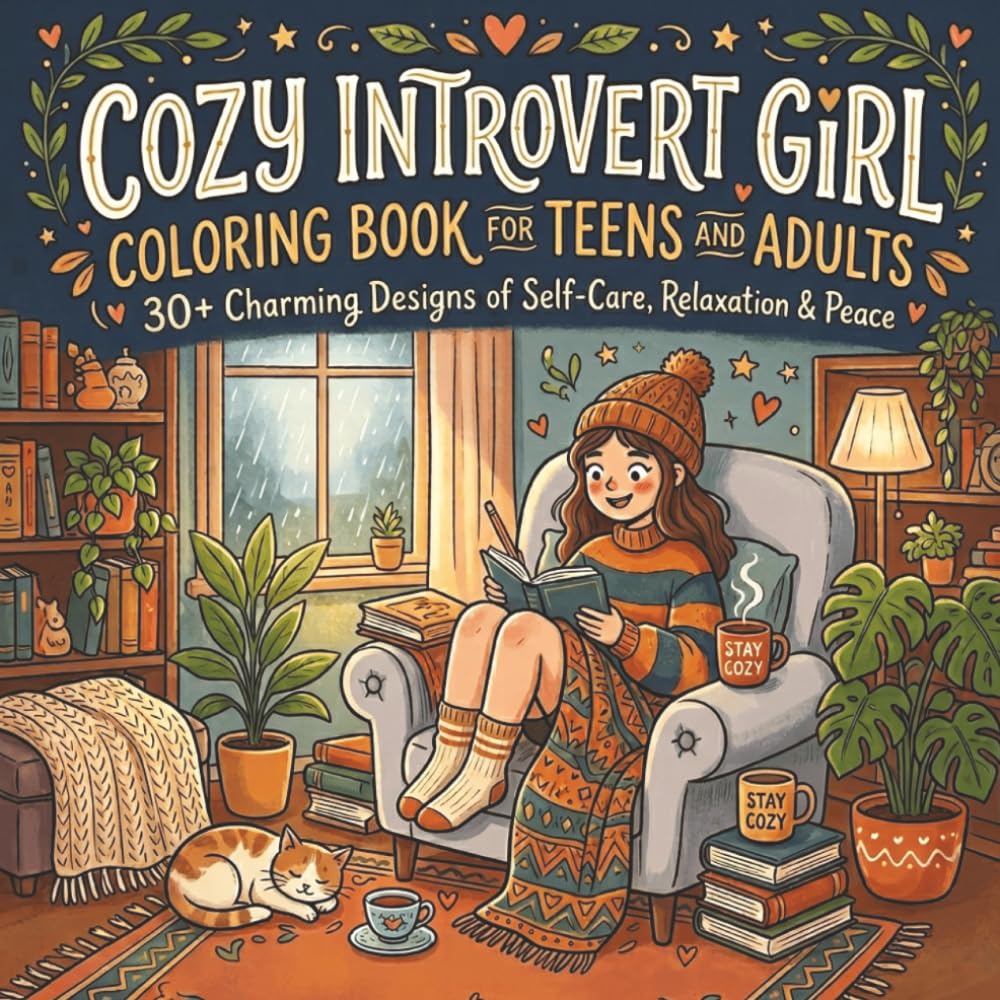 Cozy Introvert Girl Coloring Book: Relaxing and Cute Aesthetic Coloring Pages for Teens and Adults | Cozy Home Scenes, Self-Care Moments & Stress Relief