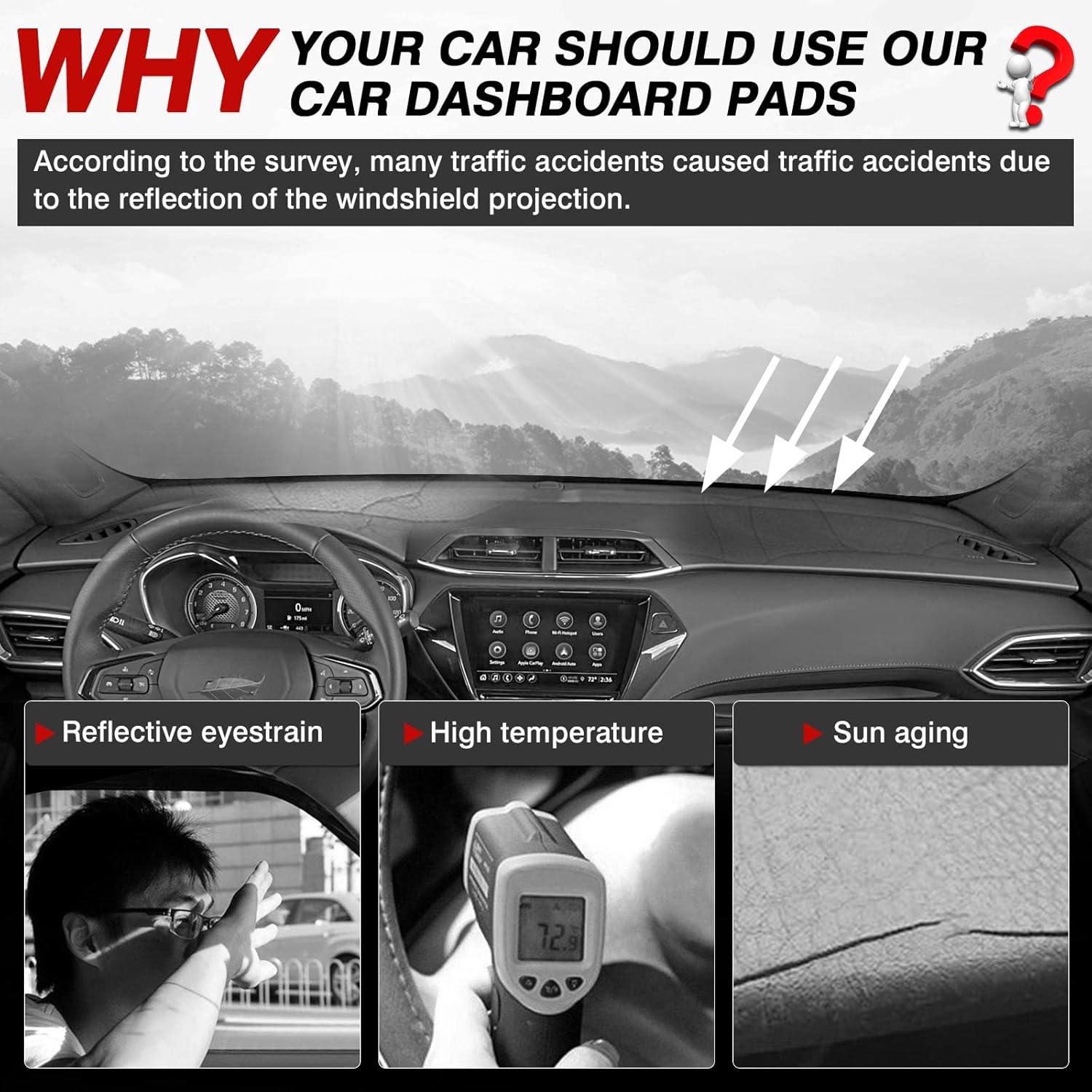 Autorder Custom Fit for Dashboard Cover Mat for 2021-2025 2026 Chevrolet Trailblazer Accessories Dash Mat Flannel Nonslip Dash Cover Sunshade Glare UV Rays Protector Black