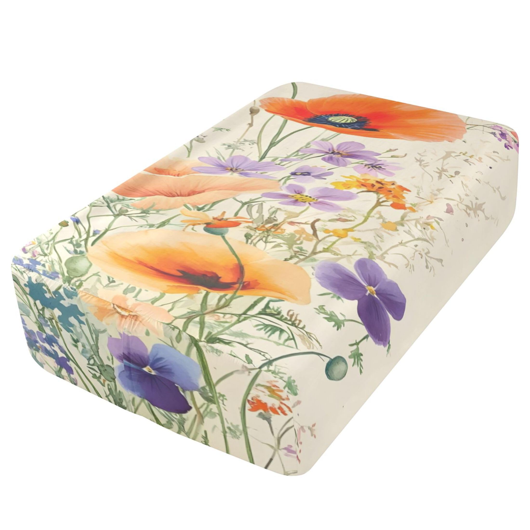 Sábana bajera ajustable de tamaño individual con diseño de amapolas vintage para colchón de aire, bolsillo extra profundo de 24 pulgadas, funda suave y transpirable con apertura de válvula de