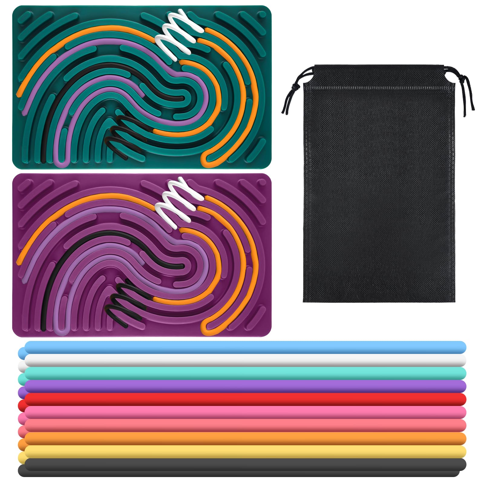 SHBAOCH 2PCS Sensory Activity Board, Silicone Calm Down Fidget Toys for Stress Relief ADHD, 10 Colors 40PCS Strings Sensory Toy Game for Kids 2+ Years Old