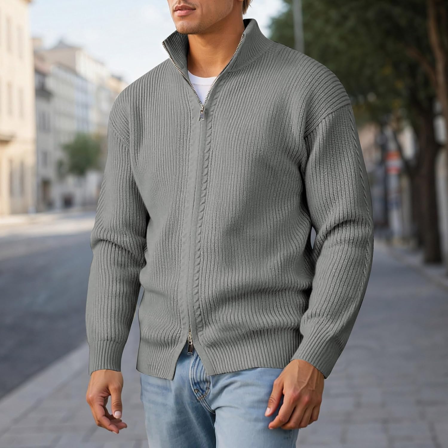 メンズ秋冬アウトドアカジュアルスタイルダブルジップスタンドカラーセータージャケット