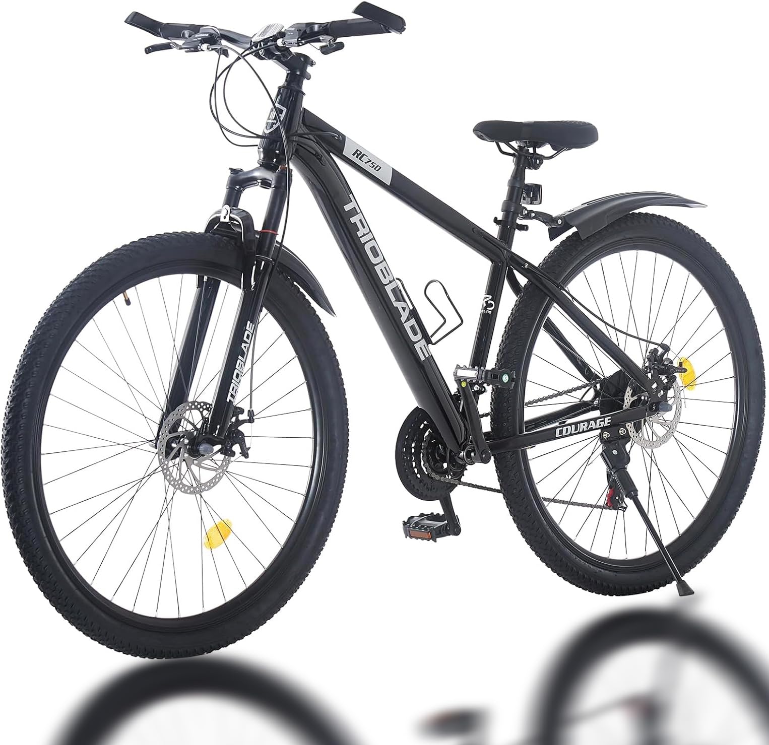 LSBIKE 24 26 27.5 29Inch Mountain Bike 21 Speed Drivetrain Hardtail Bicycle Mens Women Mountain Bike With Shock Lightweight Sport Cycling Bike for Adult with Mudguard MTB Bicycle (Black, 24inch)
