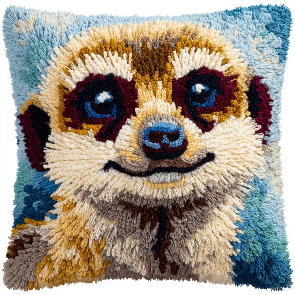 Taxpy DIY Latch Hook Rug Kits, Meerkats Latch Hook Cushion Kits Pillowcase Rug Crochet Needlework DIY Needlework Pillow Cover Sofa Cushion 43x43cm