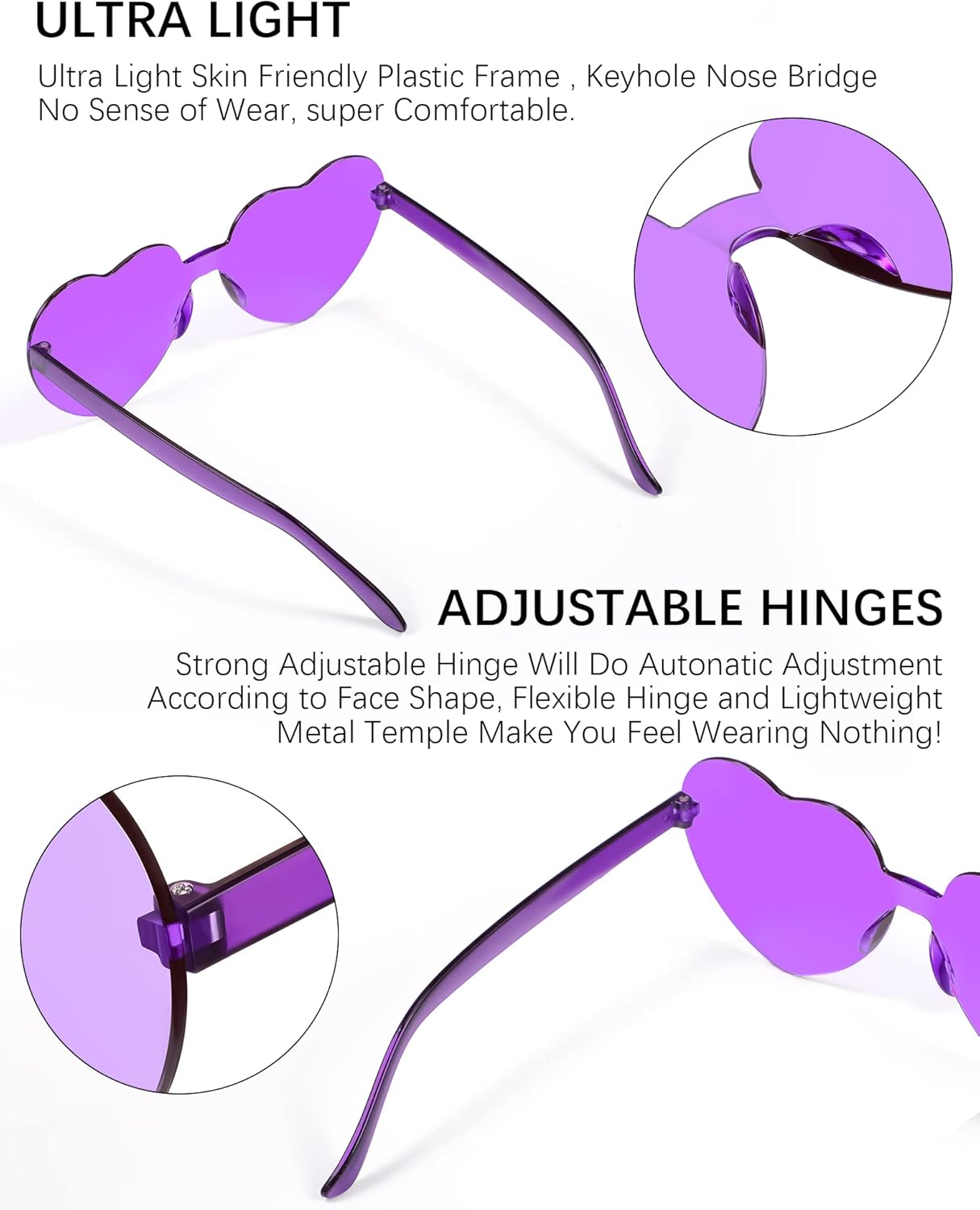 Weewooday 30 Pairs Heart Shaped Sunglasses Valentines Transparent Heart Rimless Glasses for Valentines Gifts Party Favors - Image 3