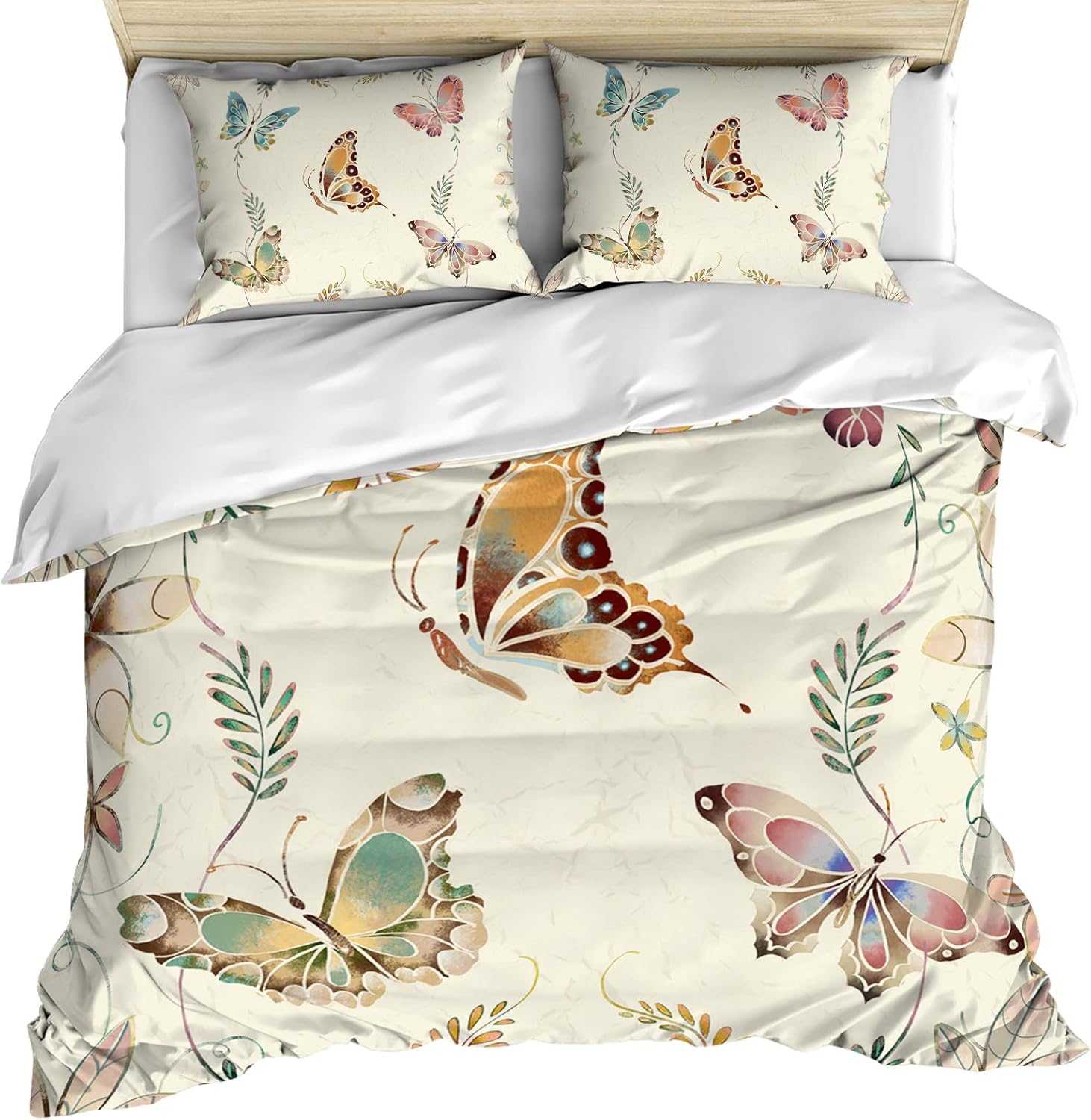 Queen Bedding Set 3 Piece Butterfly Floral Bedding