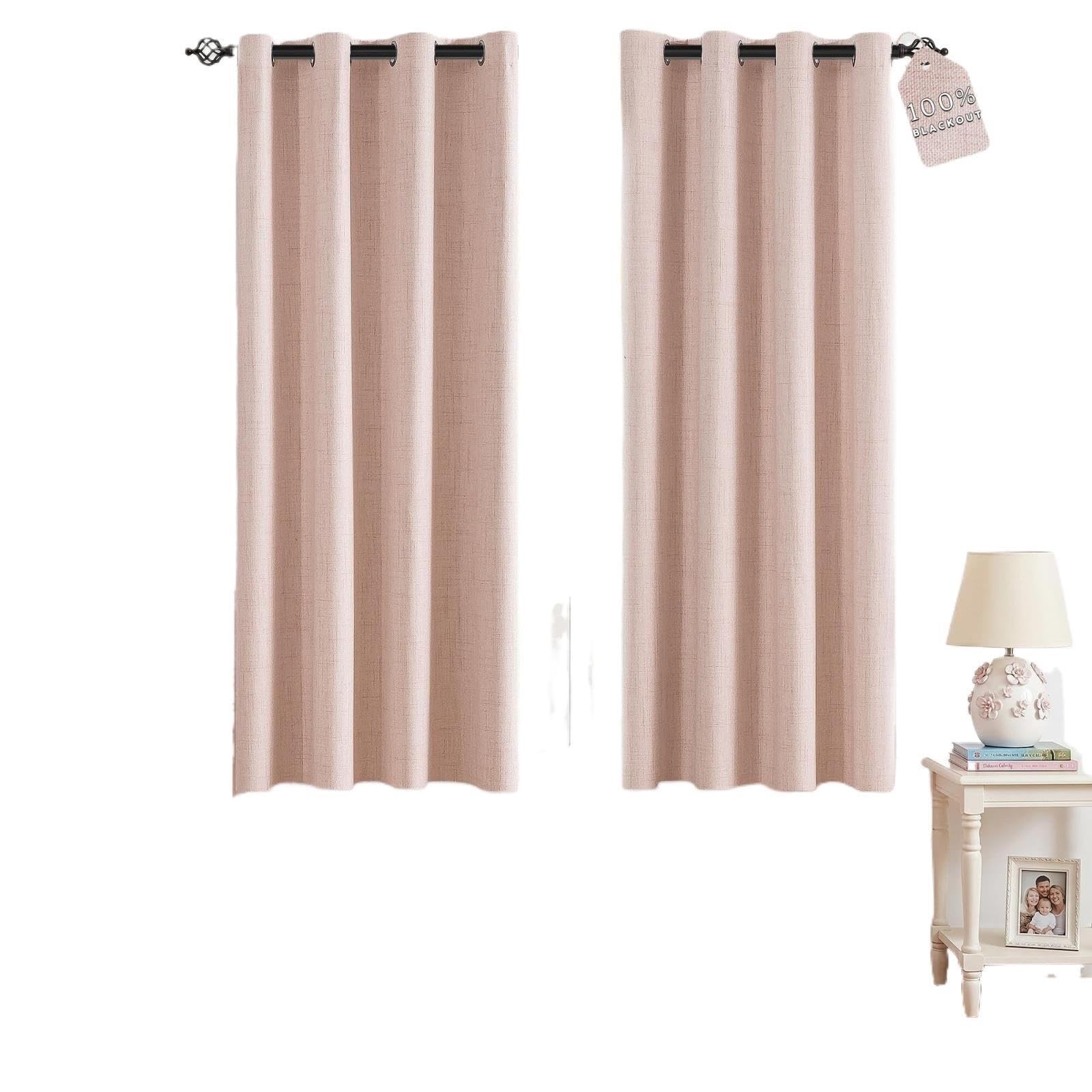 Leinenvorhänge for den Raum, Verdunkelungsvorhang, vollständiger, Sichtschutz mit Ösen Oben, thermisches Fensterpaneel(Pink,52" W x 54" L (Pack of 2))